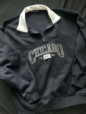 Brandy Melville Navy Half-Zip Sweatshirt with White Collar